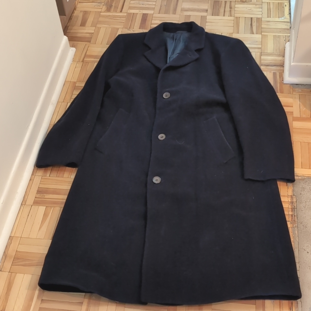 Hugo Boss De Tomaso Navy Blue 100% Wool Overcoat Size 54